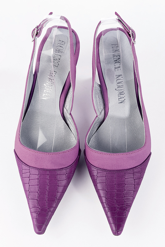 Mauve purple women's slingback shoes. Pointed toe. Medium spool heels. Top view - Florence KOOIJMAN